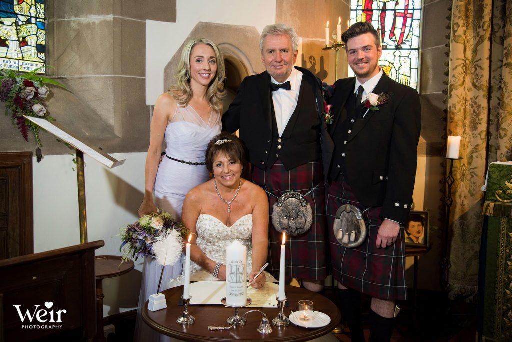 Couple with witnesses at Cromlix House Chapel