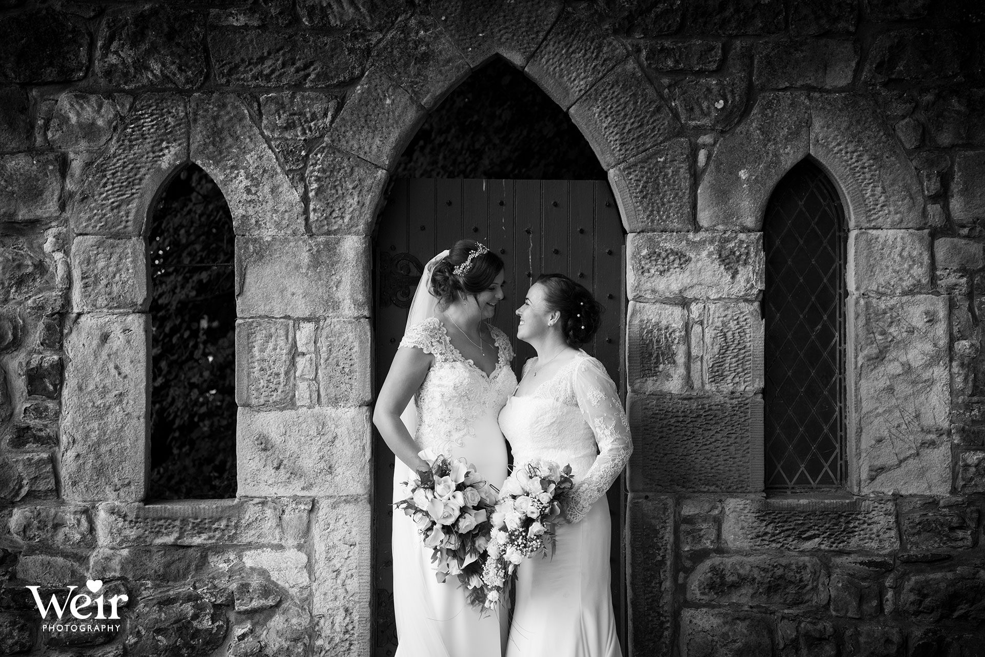 Bride and Bride in grounds of Carlowrie Castle