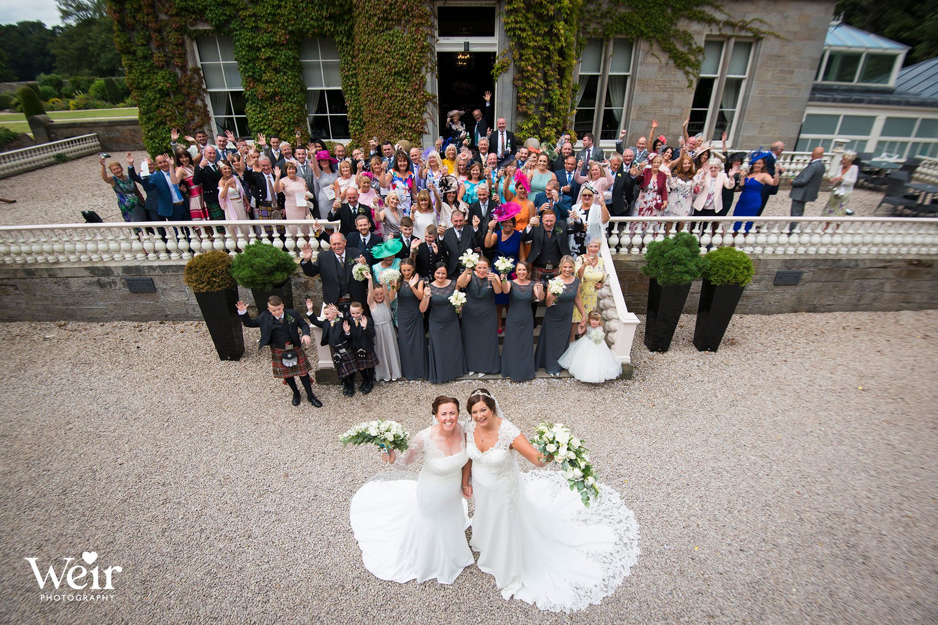 All guests at main entrance of Carlowrie Castle